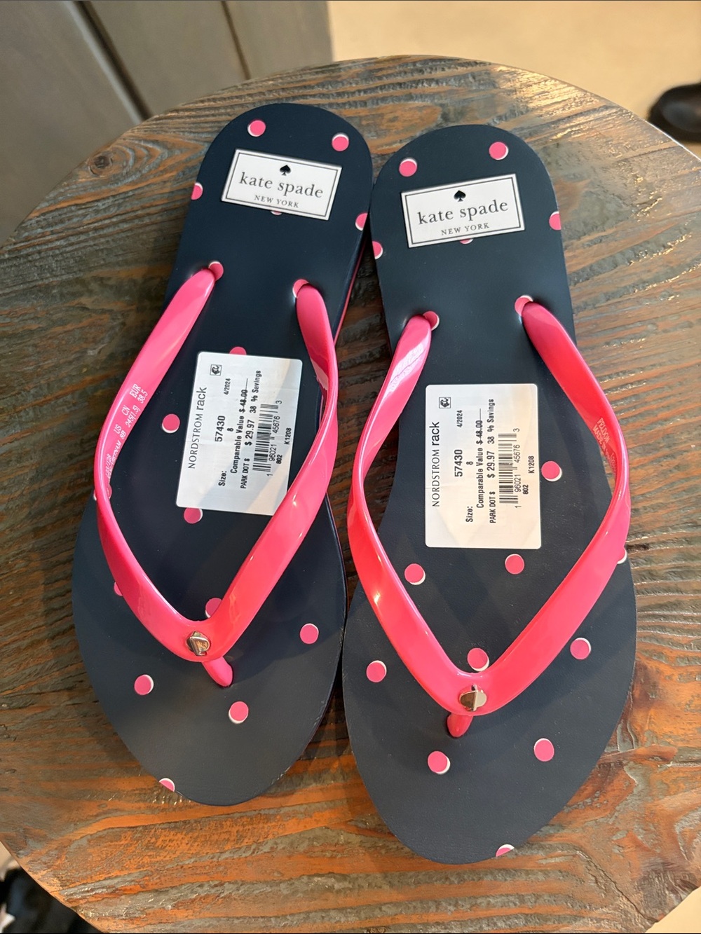 kate spade Navy and Hot Pink Polka Dot Flip Flop Sandals